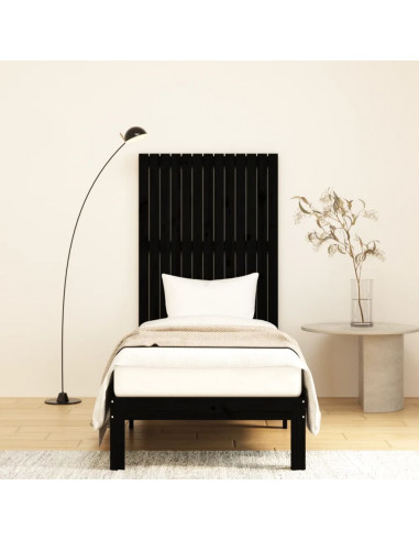 Testiera da Parete Nera 82,5x3x110 cm in Legno Massello di Pino