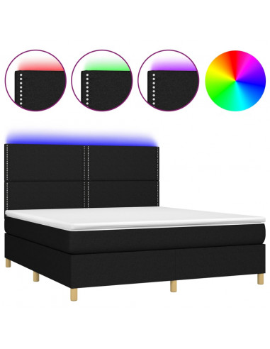 Letto a Molle con Materasso e LED Nero 160x200 cm in Tessuto