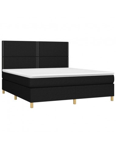 Letto a Molle con Materasso e LED Nero 160x200 cm in Tessuto