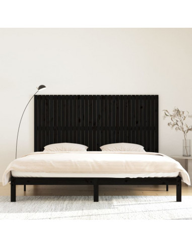 Testiera da Parete Nera 204x3x110 cm in Legno Massello di Pino