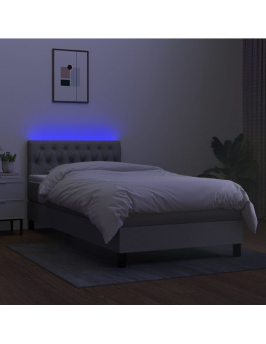 Letto a Molle Materasso e LED Grigio Chiaro 100x200 cm Tessuto