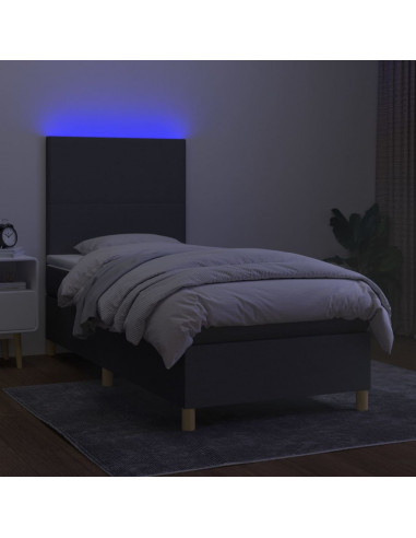 Letto a Molle Materasso e LED Grigio Scuro 80x200 cm in Tessuto