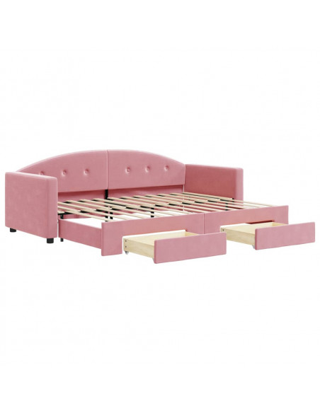 Divano Letto Estraibile con Cassetti Rosa 80x200 cm Velluto