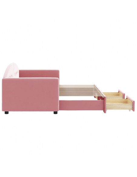 Divano Letto Estraibile con Cassetti Rosa 80x200 cm Velluto