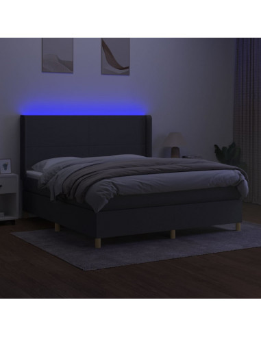 Letto a Molle Materasso e LED Grigio Scuro 180x200cm in Tessuto