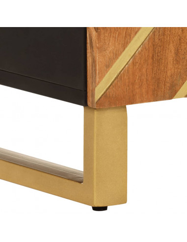 Mobiletto Marrone e Nero 60x33,5x75 cm Legno Massello di Mango