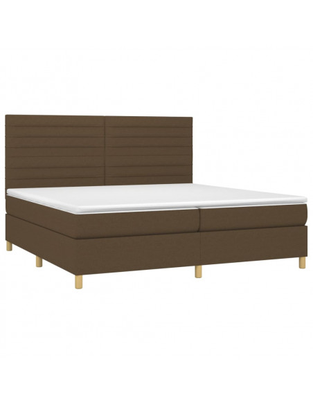 Letto a Molle Materasso e LED Marronescuro 200x200cm in Tessuto