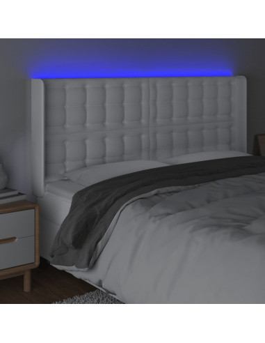 Testiera a LED Bianco 147x16x118/128 cm in Similpelle