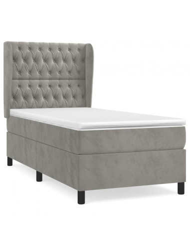 Giroletto a Molle con Materasso Grigio Chiaro 100x200cm Velluto