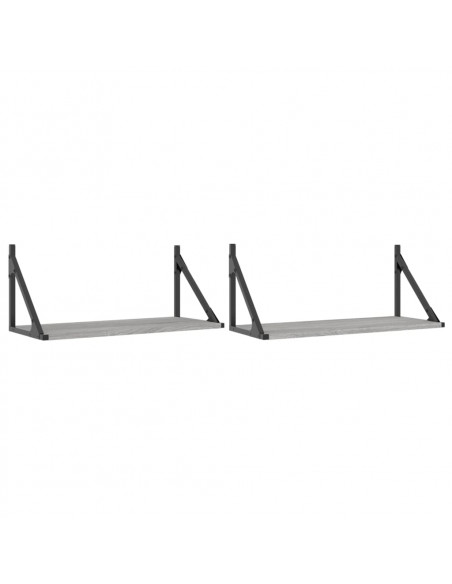 Mensole Parete 2pz Grigio Sonoma 60x25x25,5cm Legno Multistrato