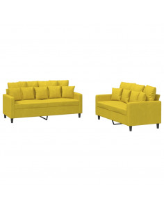 Set di Divani 2 pz con Cuscini giallo in Velluto 2