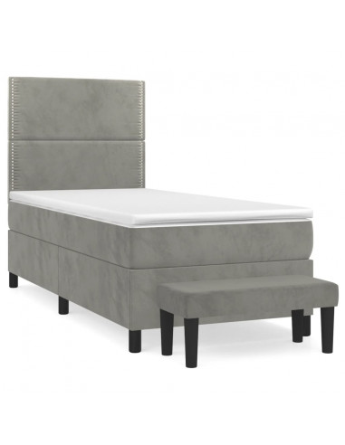 Giroletto a Molle con Materasso Grigio Chiaro 100x200cm Velluto