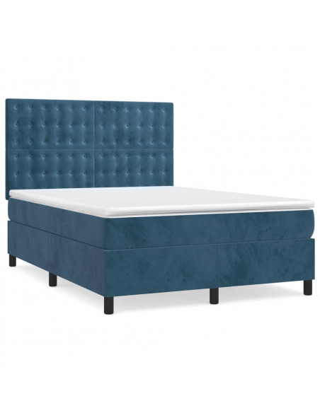 Giroletto a Molle con Materasso Blu Scuro 140x200 cm in Velluto