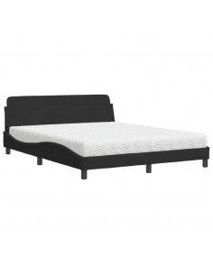 Letto con Materasso Nero 160x200 cm in Velluto 2