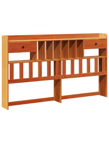 Testiera con Ripiani Marrone Cera 200 cm in Legno di Pino