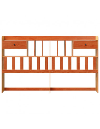 Testiera con Ripiani Marrone Cera 200 cm in Legno di Pino