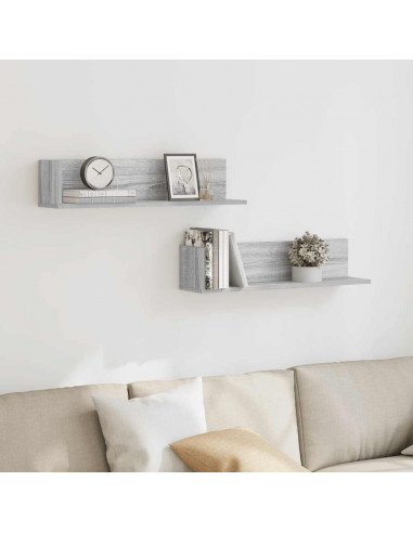 Mensole a Parete 2pz Grigio Sonoma 75x16,5x16,5cm in Truciolato