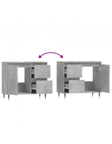 Armadietto da Bagno Grigio Cemento 65x33x60cm Legno Multistrato