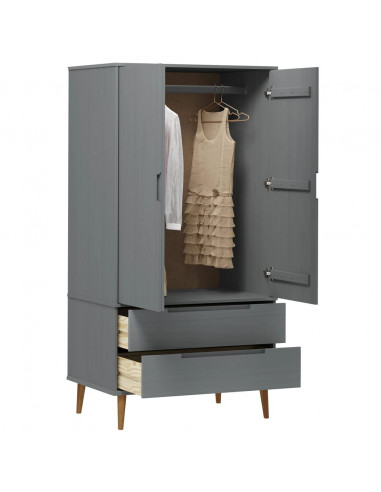 Armadio MOLDE Grigio 90x55x175 cm in Legno Massello di Pino