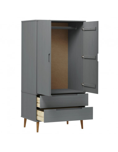 Armadio MOLDE Grigio 90x55x175 cm in Legno Massello di Pino