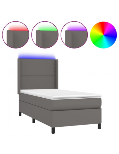 Giroletto Molle con Materasso e LED Grigio 90x200cm Similpelle