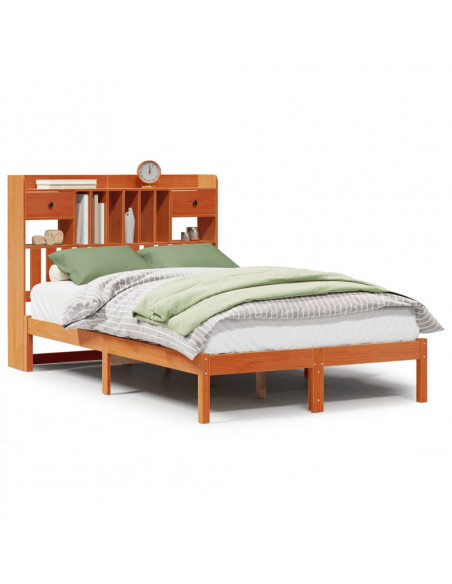 Letto Libreria senza Materasso Marrone Cera 135x190 cm in Pino