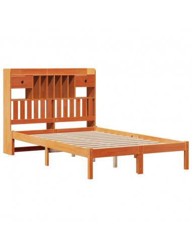 Letto Libreria senza Materasso Marrone Cera 135x190 cm in Pino