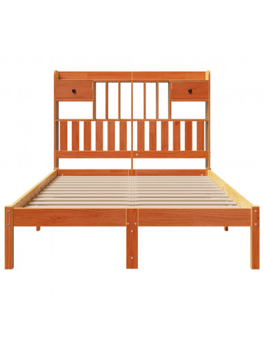 Letto Libreria senza Materasso Marrone Cera 135x190 cm in Pino