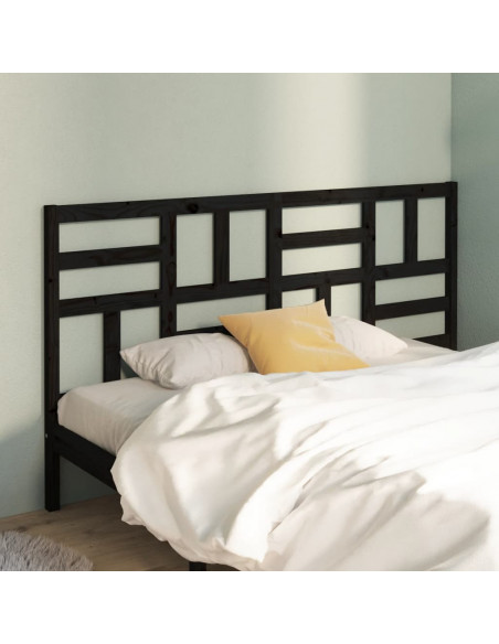 Testiera per Letto Nera 206x4x104 cm in Legno Massello di Pino