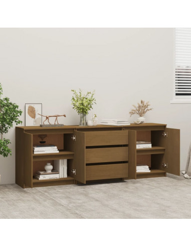 Credenza Marrone Miele 180x36x65 cm in Legno Massello di Pino