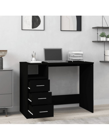Scrivania con Cassetti Nera 102x50x76 cm in Legno Multistrato
