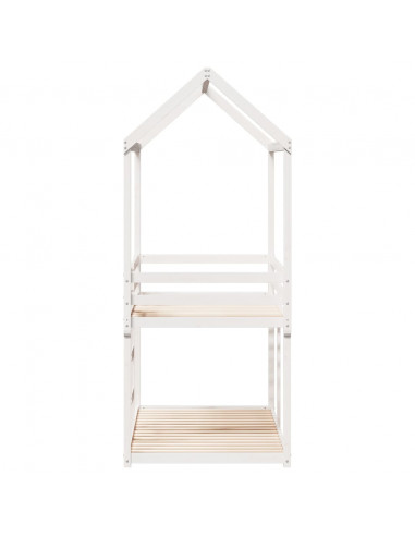 Letto a Castello con Tetto Bianco 90x190 cm Legno Massello Pino