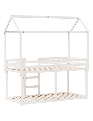 Letto a Castello con Tetto Bianco 90x190 cm Legno Massello Pino