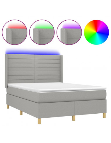 Letto a Molle Materasso e LED Grigio Chiaro 140x190 cm Tessuto