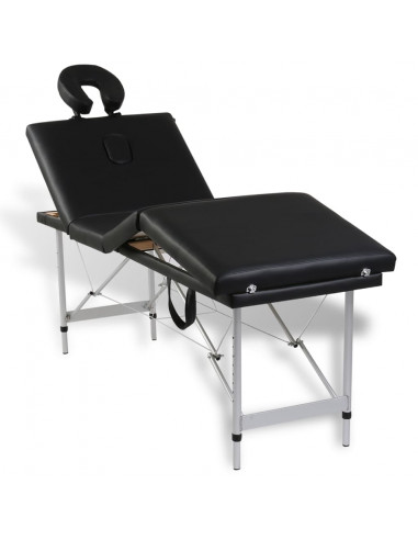 Lettino Pieghevole da Massaggio Nero 4 Zone Telaio in Alluminio