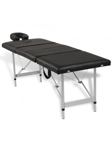 Lettino Pieghevole da Massaggio Nero 4 Zone Telaio in Alluminio