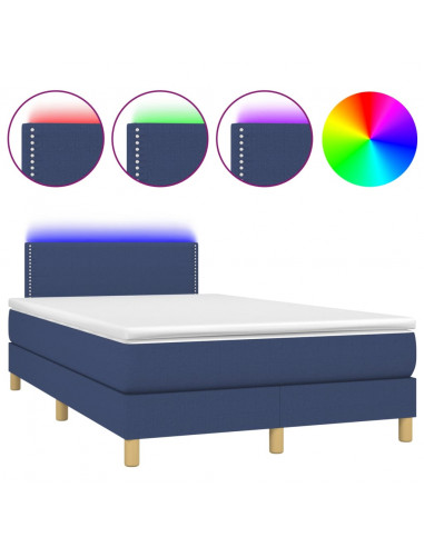 Letto a Molle con Materasso e LED Blu 120x200cm in Tessuto