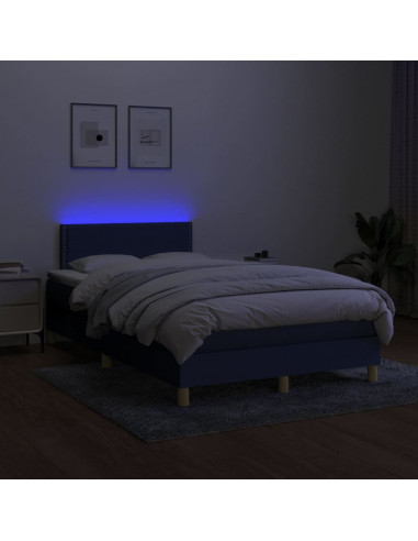 Letto a Molle con Materasso e LED Blu 120x200cm in Tessuto