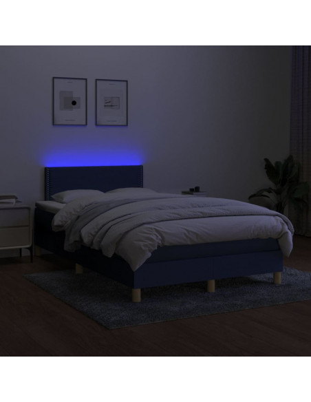 Letto a Molle con Materasso e LED Blu 120x200cm in Tessuto