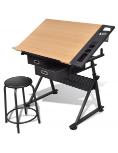 Tavolo inclinabile con due cassetti tavolo da disegno con sgabello 2