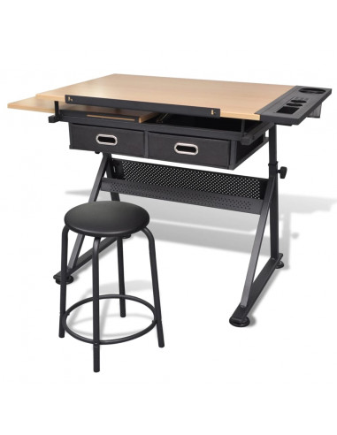 Tavolo inclinabile con due cassetti tavolo da disegno con sgabello