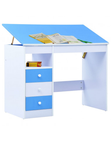 Scrivania da Disegno per Bambini Inclinabile Blu e Bianca