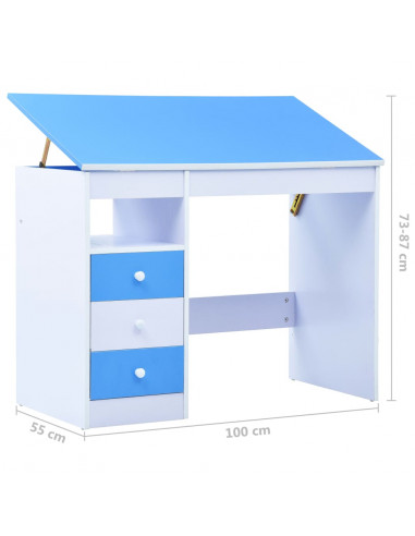 Scrivania da Disegno per Bambini Inclinabile Blu e Bianca