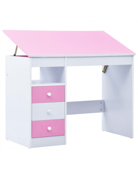 Scrivania da Disegno per Bambini Inclinabile Rosa e Bianca