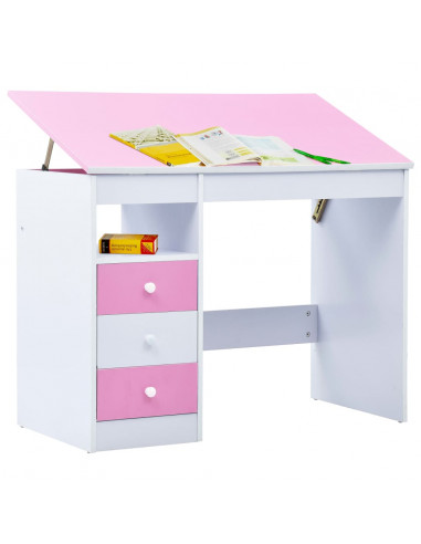Scrivania da Disegno per Bambini Inclinabile Rosa e Bianca