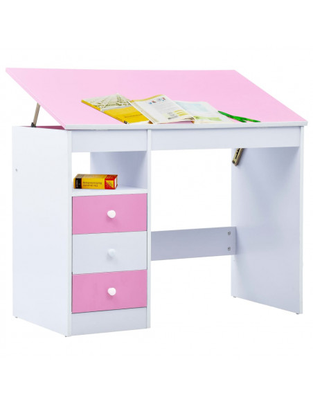 Scrivania da Disegno per Bambini Inclinabile Rosa e Bianca
