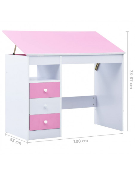 Scrivania da Disegno per Bambini Inclinabile Rosa e Bianca