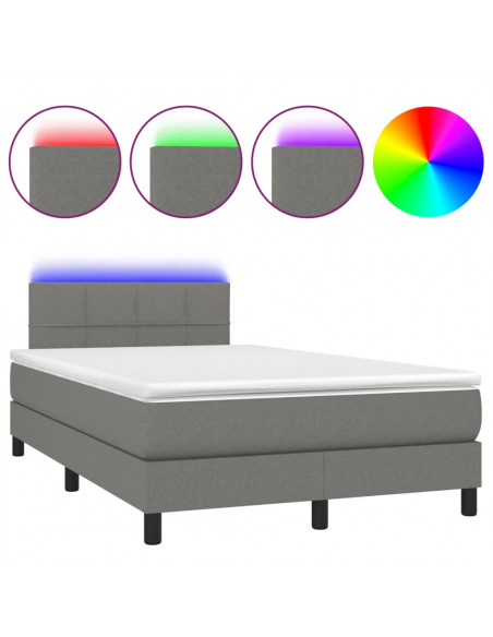 Letto a Molle Materasso e LED Grigio Scuro 120x200cm in Tessuto