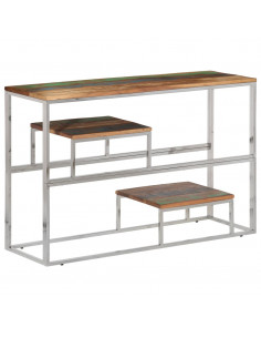 Tavolino Consolle Argento Acciaio Inox Legno Massello Recupero 2