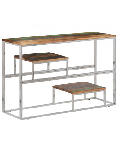 Tavolino Consolle Argento Acciaio Inox Legno Massello Recupero